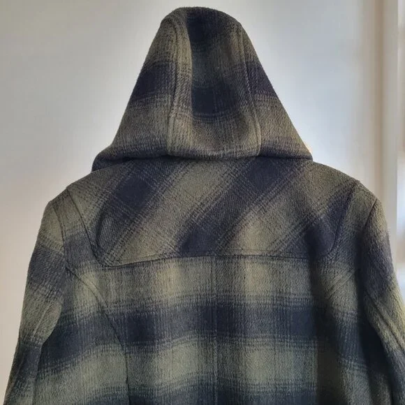 LAST CALL -Weatherproof Green Plaid Vegan Leather Mid Length Coat (Size: L) - Picture 5 of 16